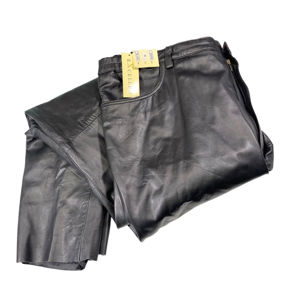 Excelled 22 Black Leather Pants High Waisted Straight Leg Biker Rocker 3917 BL